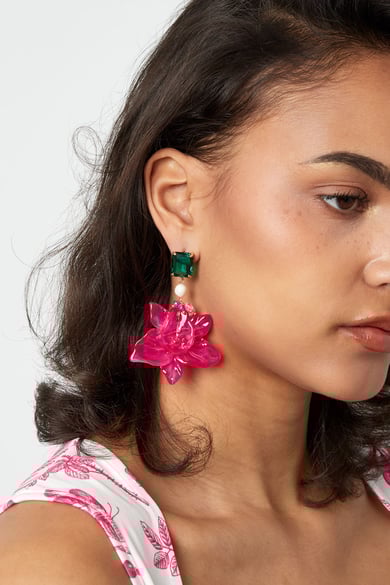 Orecchini da festa con perle floreali - arancione/rosa  h5 Immagine4